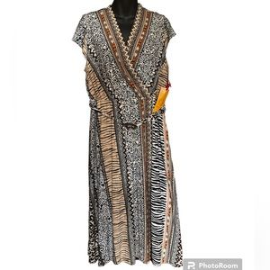 Ruby Rd Road NWT “On Safari” Animal Print Dress V-Neck Plunge Short Sleeve SZ M